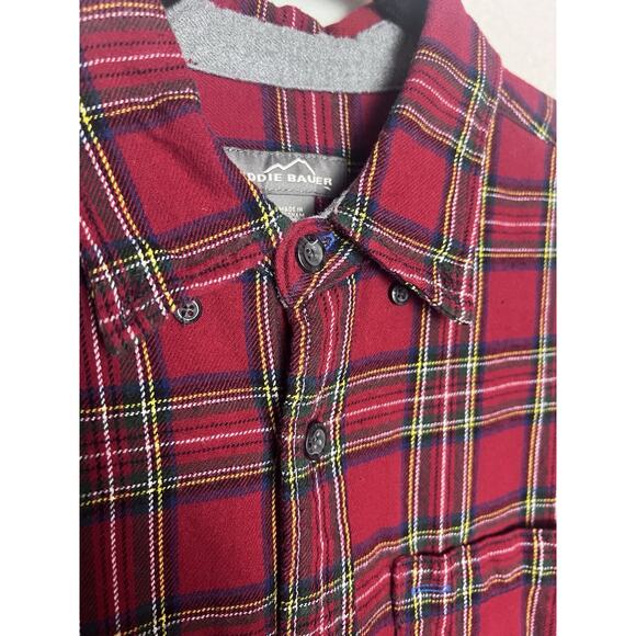 Eddie Bauer Men's Checkered Red Flannel Long Sleeve Shirt Size Large Button Up - Picture 3 of 9